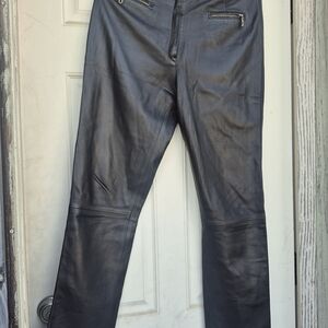 Andree Black Leather Straight Leg Trousers